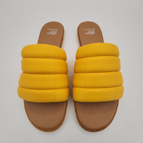 Sorel Ella III Slide Sandals Womens Size 9 Yellow Ray Honey Quilted‎ Leather NEW - Picture 6 of 13